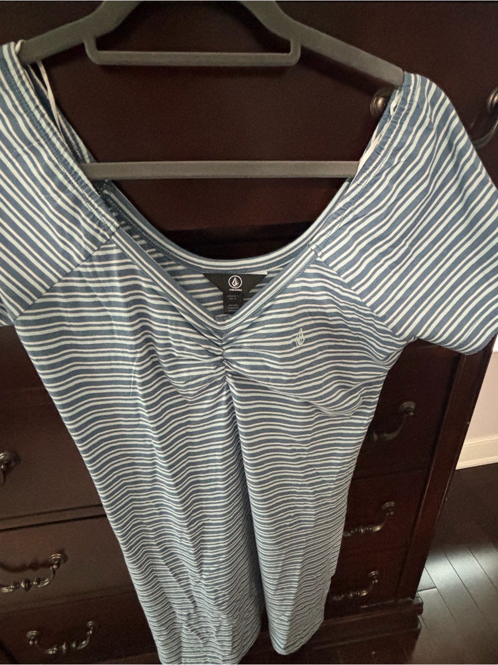Volcom Blue and White Striped V-Neck Knit Dress